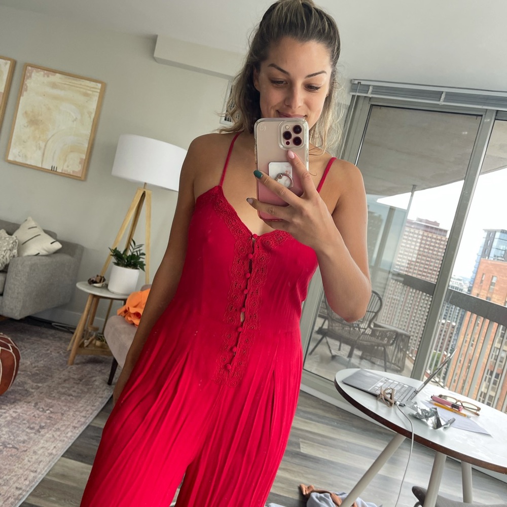 Free people red jumpsuit